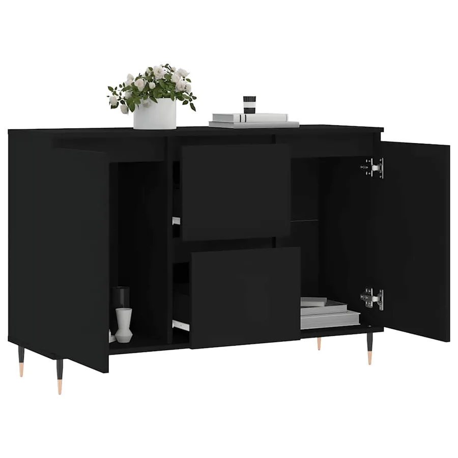 Buffet noir 101,5x35x70 cm bois d’ingénierie - 4
