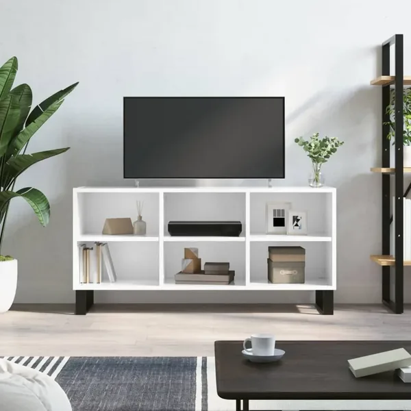 Meuble TV blanc brillant 103,5x30x50 cm bois d'ingénierie