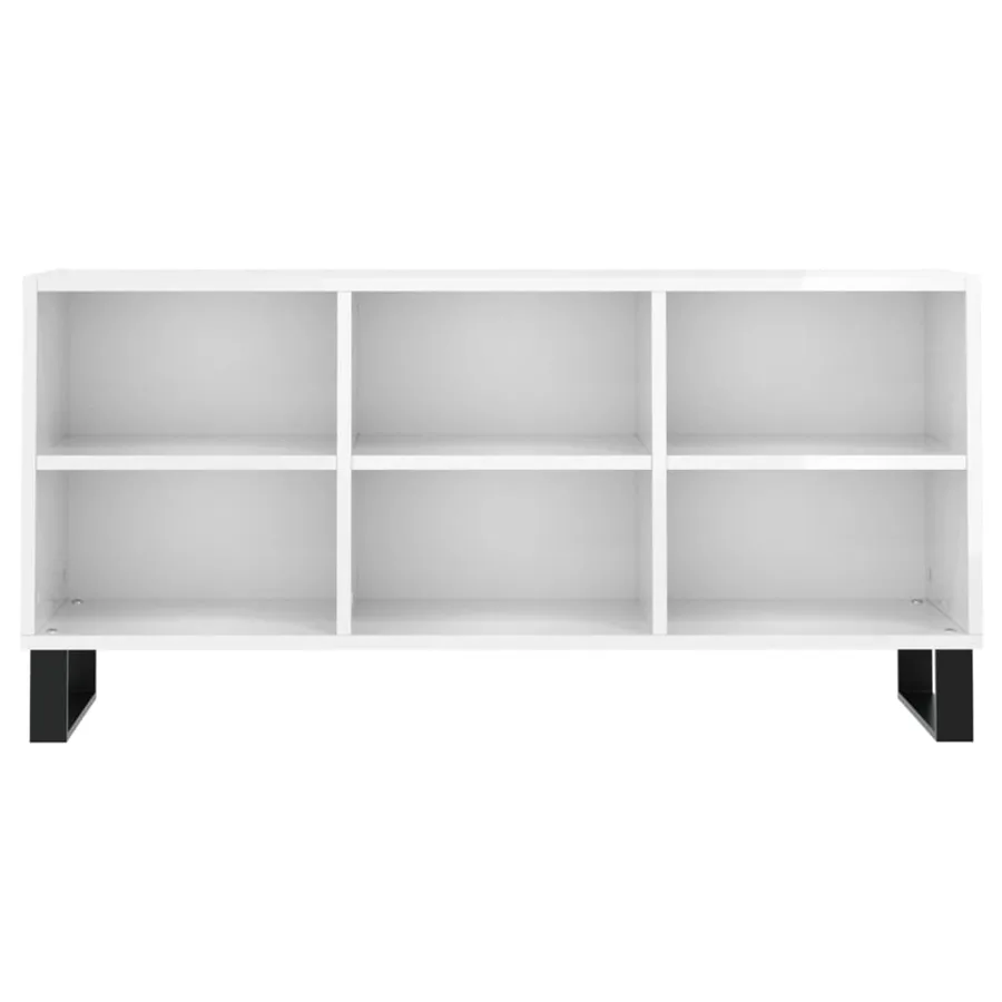 Meuble TV blanc brillant 103,5x30x50 cm bois d'ingénierie - 4