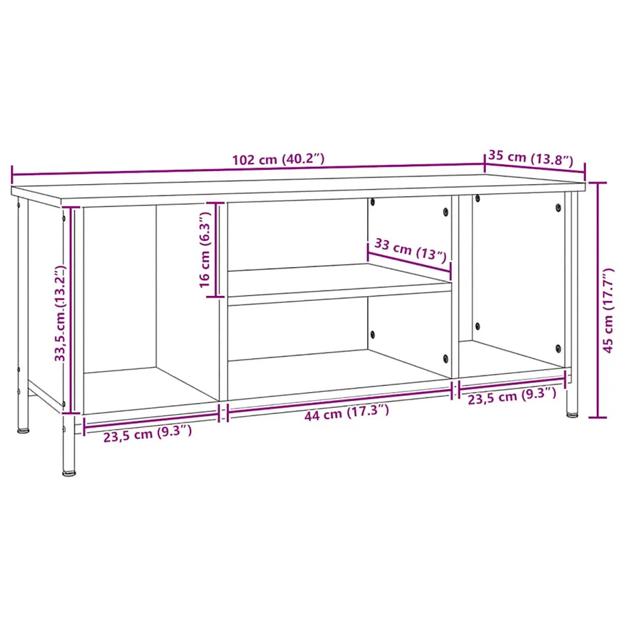 Meuble TV sonoma gris 102x35x45 cm bois d'ingénierie - 9