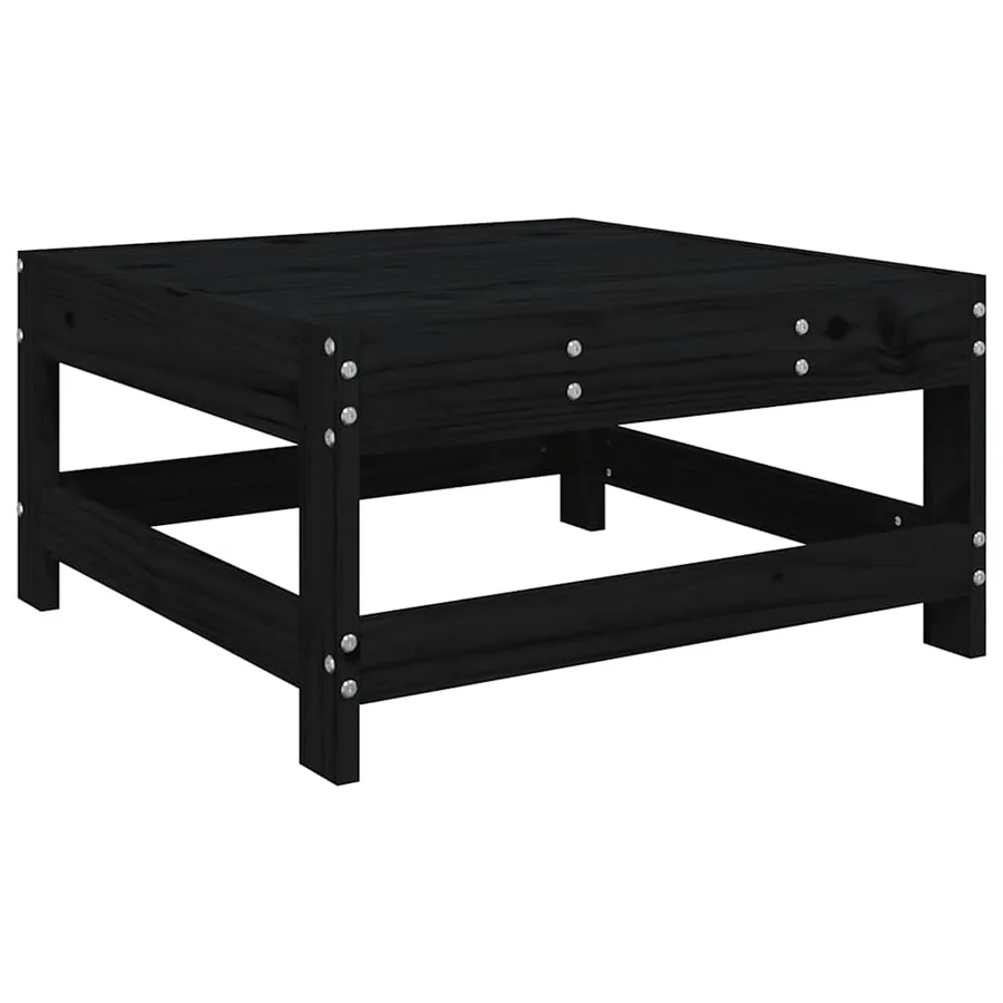 Repose-pied de jardin avec coussin noir bois de pin massif - 4
