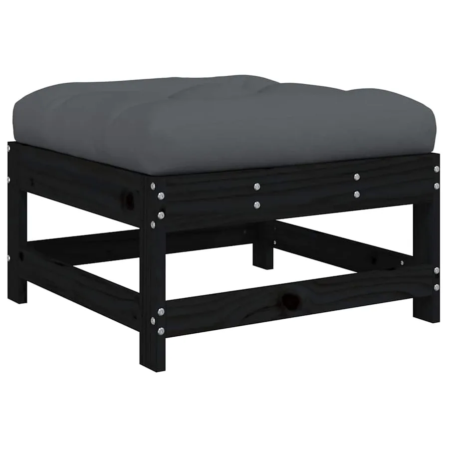 Repose-pied de jardin avec coussin noir bois de pin massif - 5