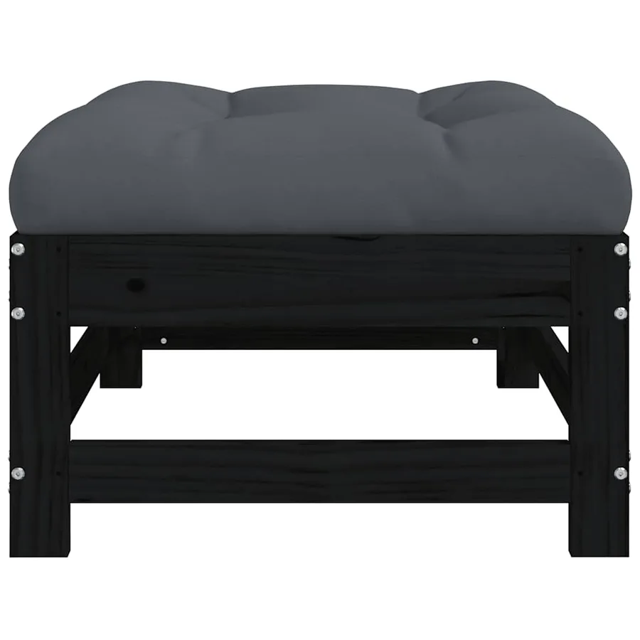 Repose-pied de jardin avec coussin noir bois de pin massif - 6