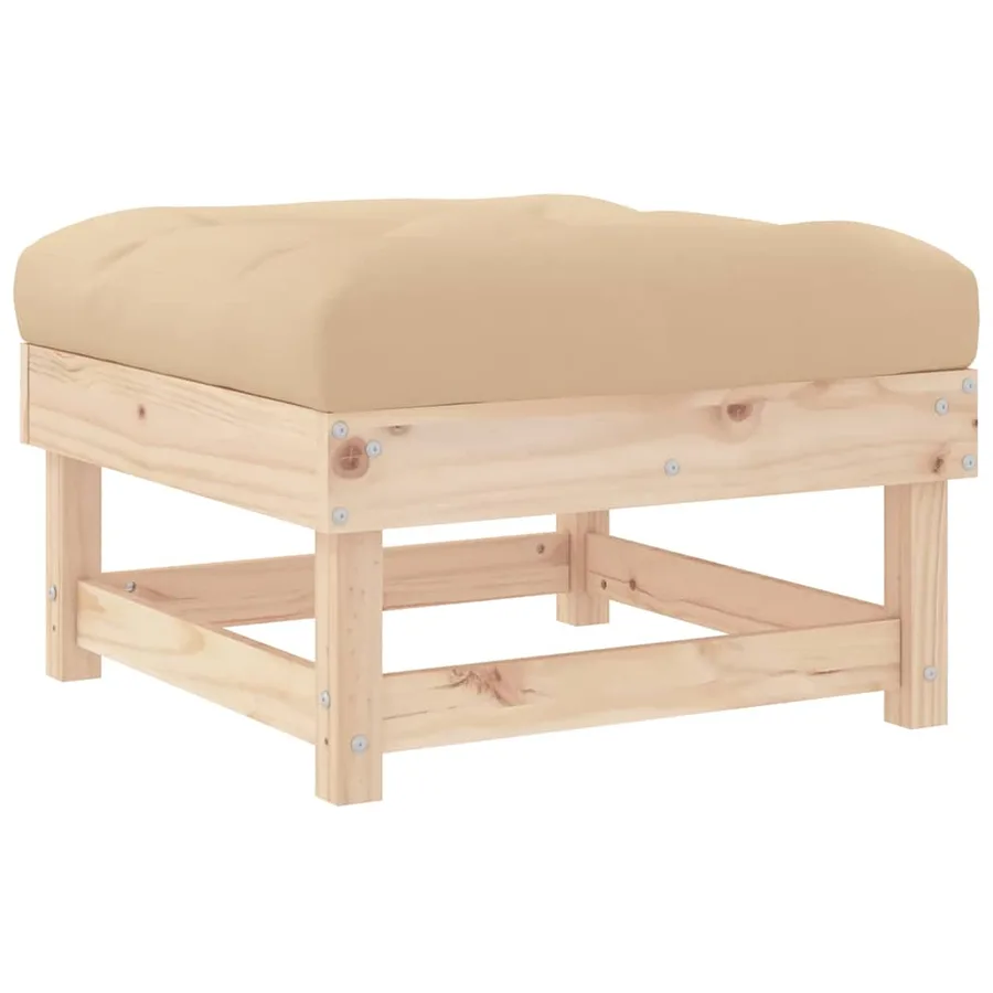 Repose-pied de jardin avec coussin bois de pin massif - 6