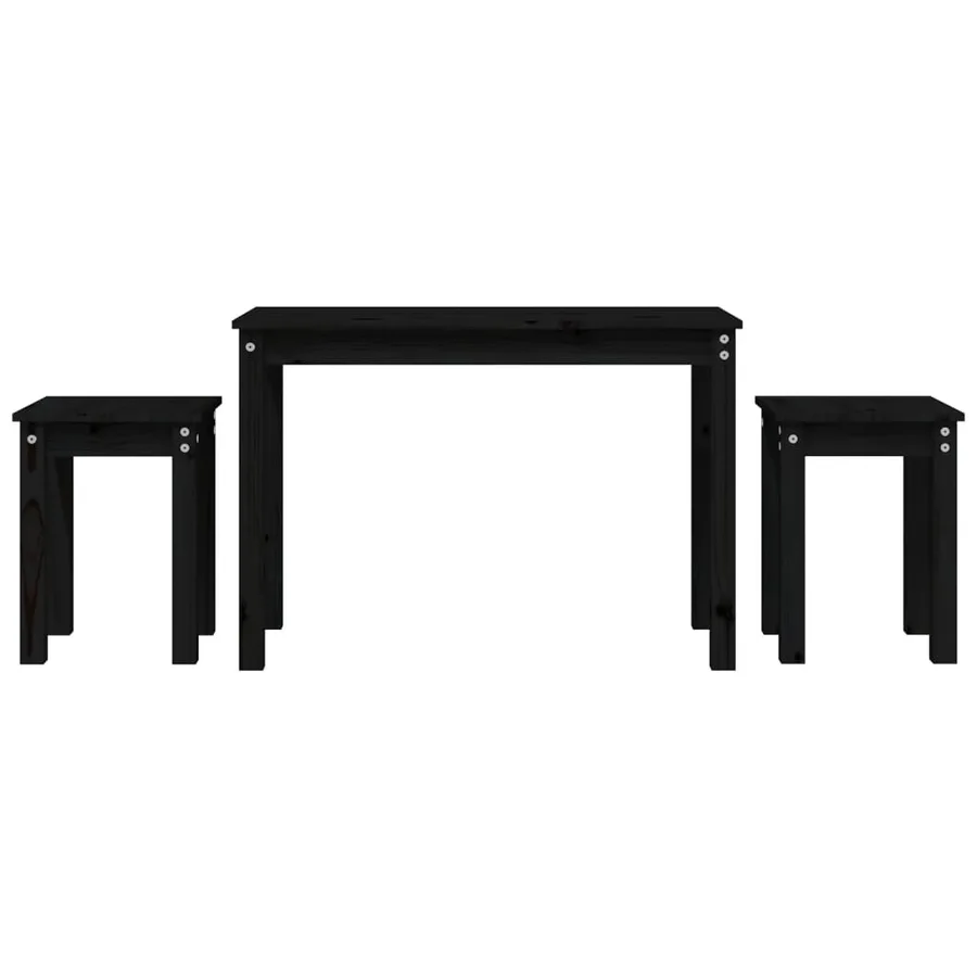 Tables gigognes 3 pcs Noir Bois de pin massif - 2