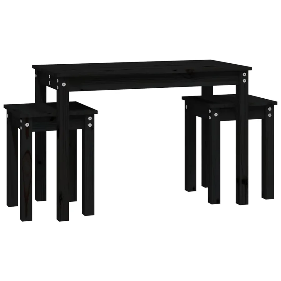 Tables gigognes 3 pcs Noir Bois de pin massif - 5