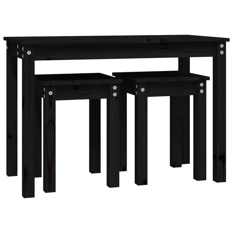 Tables gigognes 3 pcs Noir Bois de pin massif - 6
