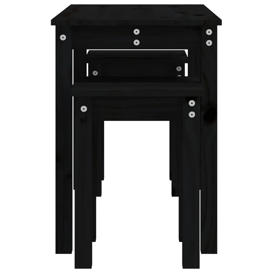 Tables gigognes 3 pcs Noir Bois de pin massif - 7