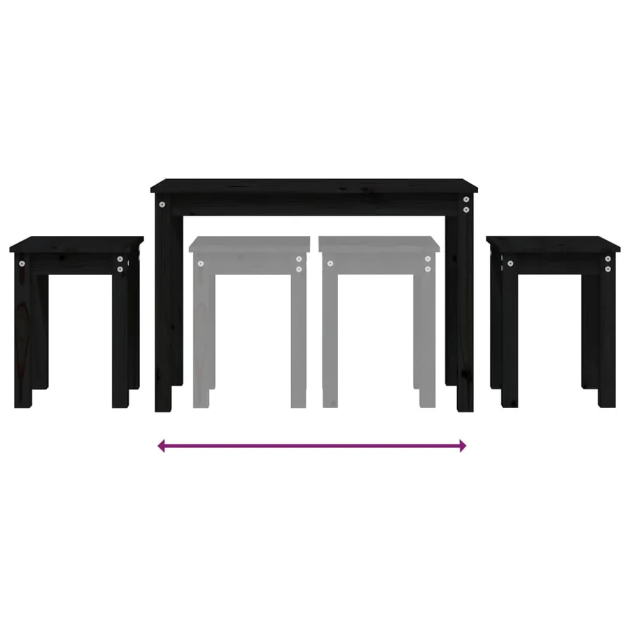 Tables gigognes 3 pcs Noir Bois de pin massif - 8