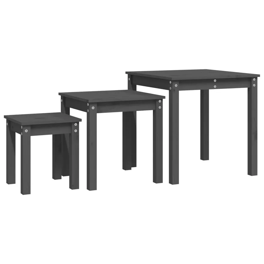 Tables gigognes 3 pcs Gris Bois de pin massif - 2
