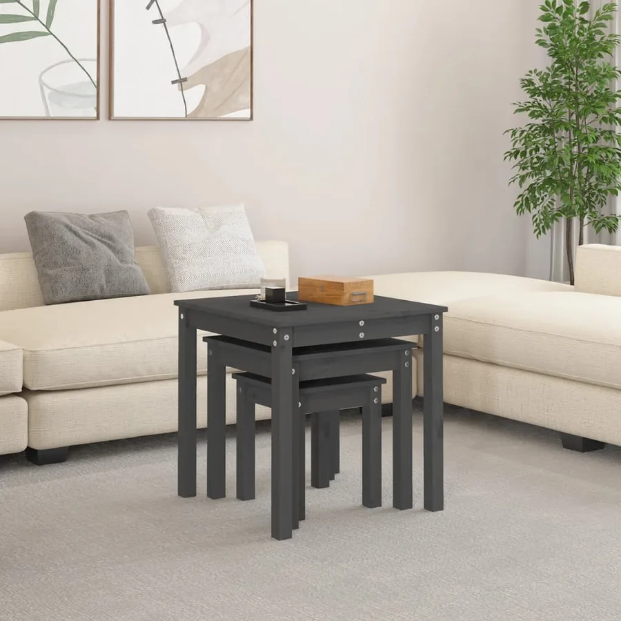 Tables gigognes 3 pcs Gris Bois de pin massif - 3