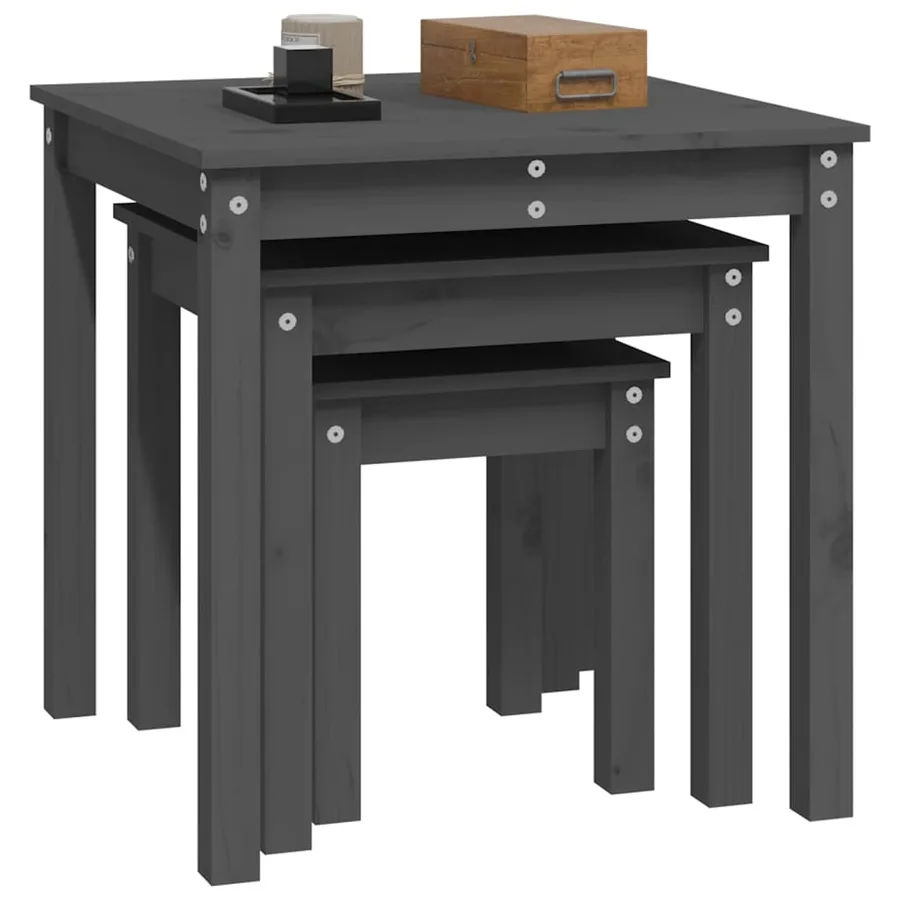 Tables gigognes 3 pcs Gris Bois de pin massif - 5