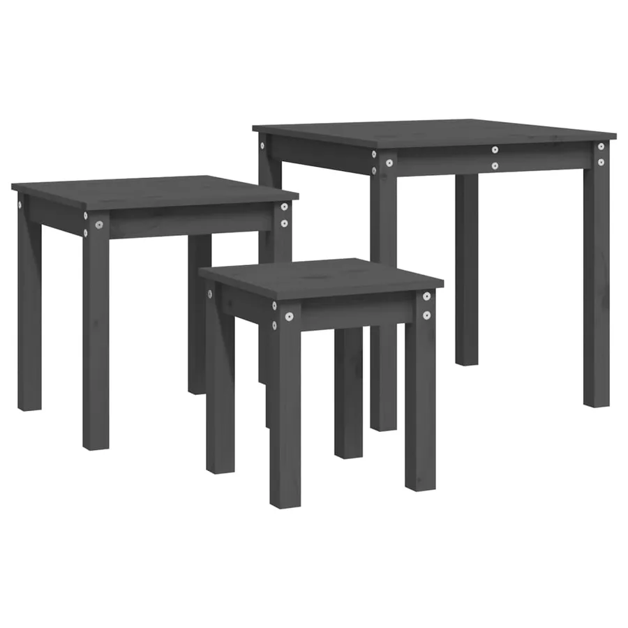 Tables gigognes 3 pcs Gris Bois de pin massif - 6