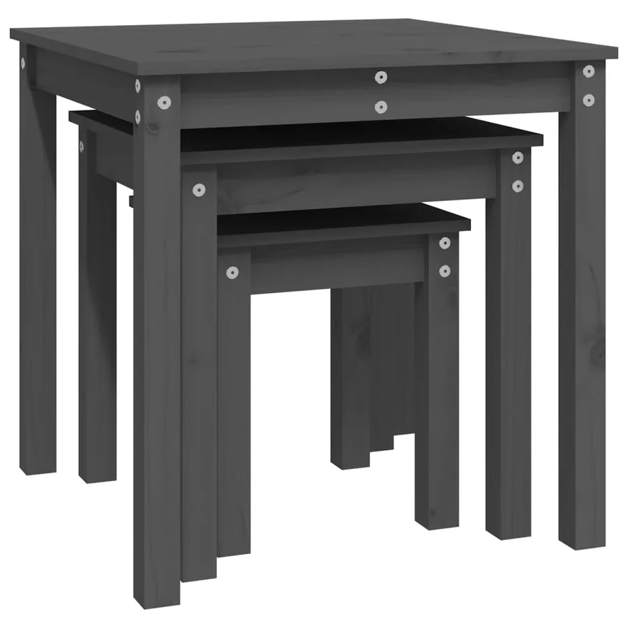 Tables gigognes 3 pcs Gris Bois de pin massif - 7