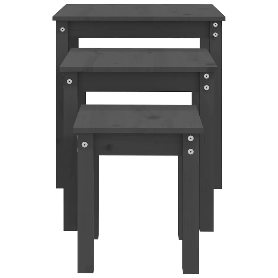 Tables gigognes 3 pcs Gris Bois de pin massif - 8