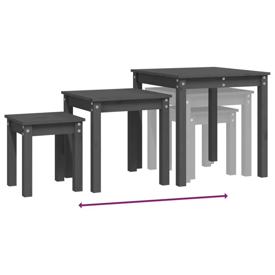 Tables gigognes 3 pcs Gris Bois de pin massif - 9