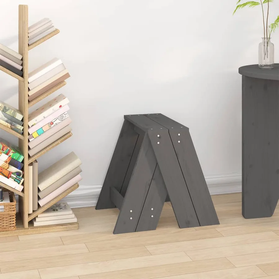 Tabourets lot de 2 gris 40x40x45 cm bois massif de pin - 3