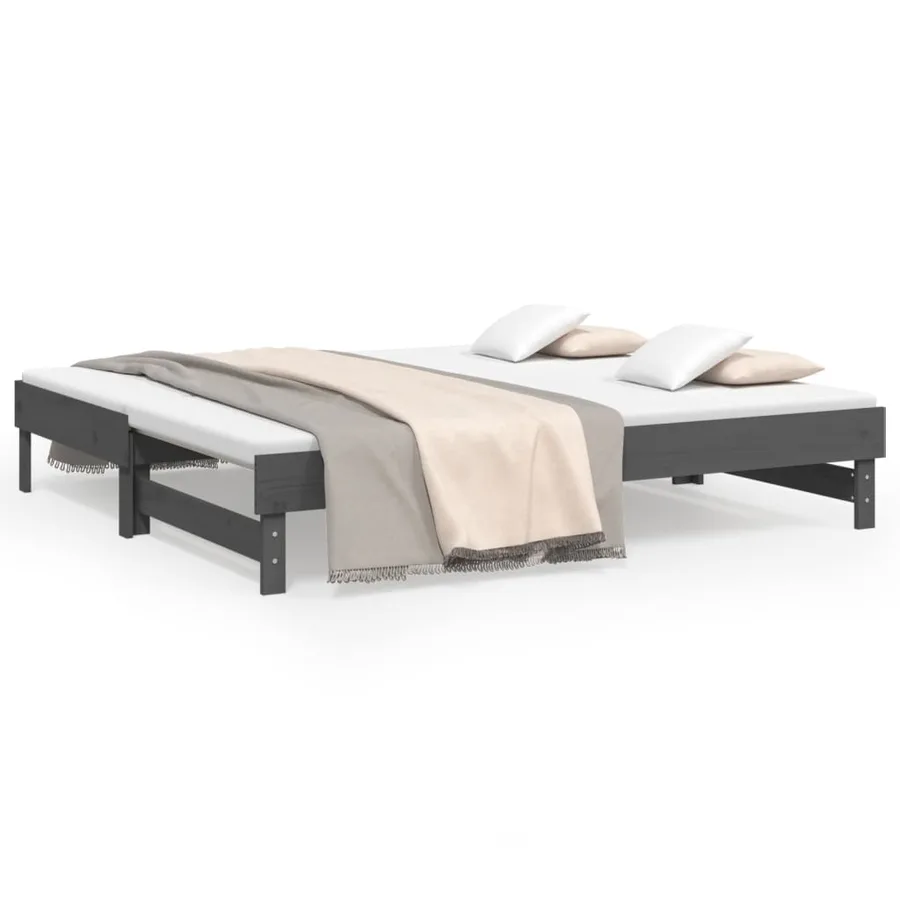 Lit coulissant sans matelas gris 2x(90x190) cm - 2