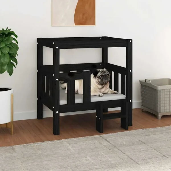 Lit pour chien Noir 65,5x50,5x70 cm Bois de pin solide
