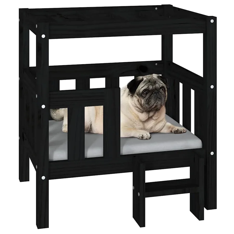 Lit pour chien Noir 65,5x50,5x70 cm Bois de pin solide - 4