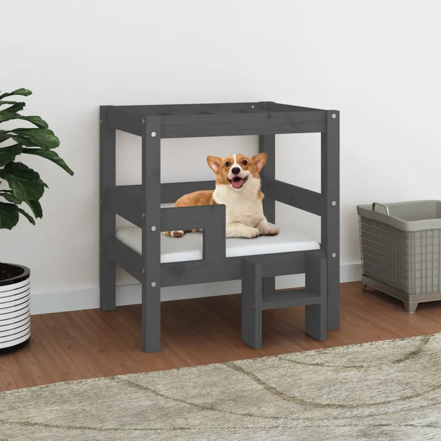 Lit pour chien Gris 55,5x53,5x60 cm Bois de pin solide