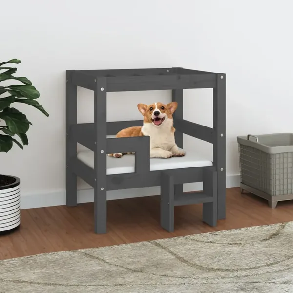 Lit pour chien Gris 55,5x53,5x60 cm Bois de pin solide