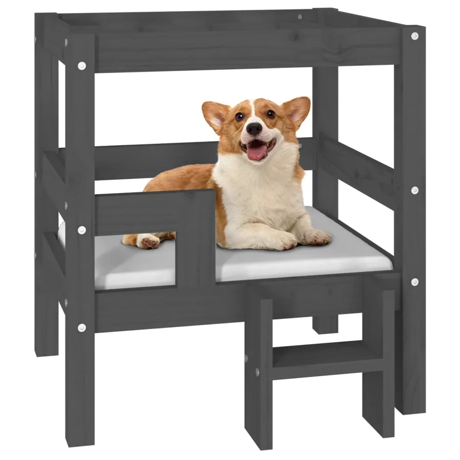 Lit pour chien Gris 55,5x53,5x60 cm Bois de pin solide - 4