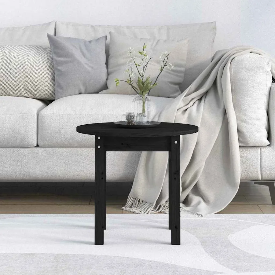 Table basse Noir Ø 45x40 cm Bois massif de pin - 3