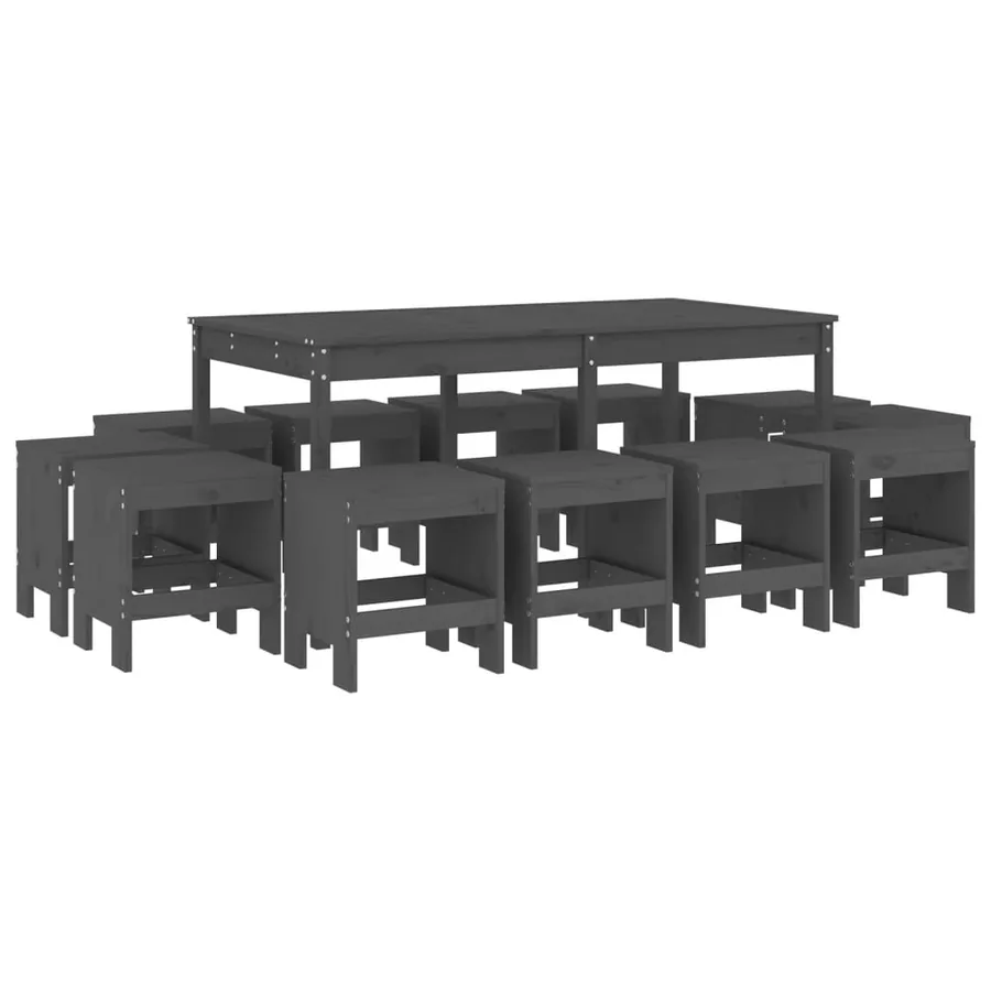 Ensemble à manger de jardin 13 pcs gris bois de pin massif - 2