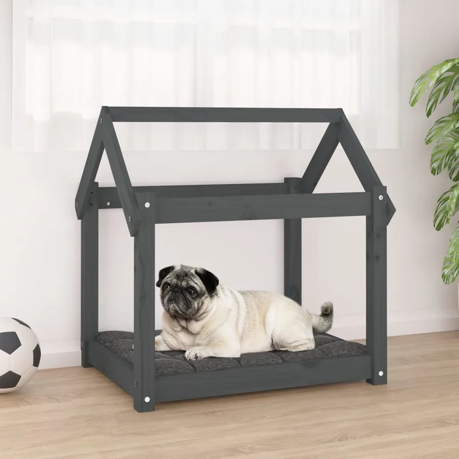 Lit pour chien Gris 71x55x70 cm Bois de pin solide