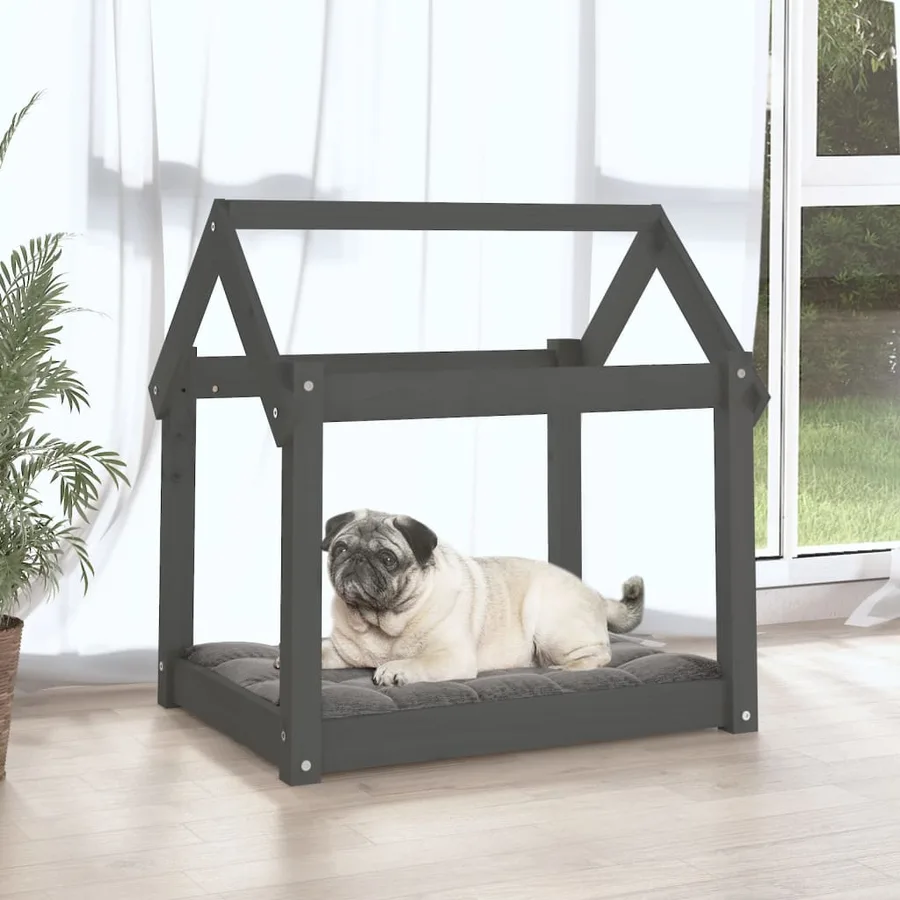 Lit pour chien Gris 71x55x70 cm Bois de pin solide - 3