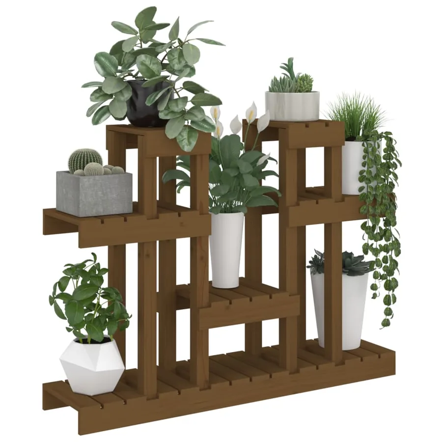 Support à plantes Marron miel 104,5x25x77,5 cm Bois massif pin - 4