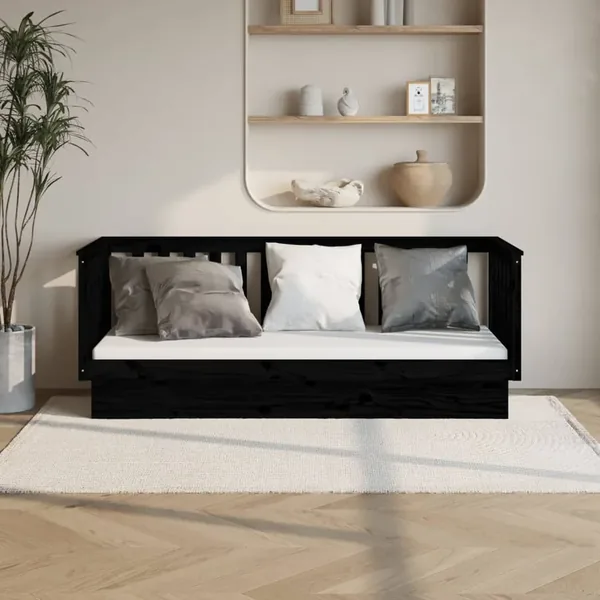 Lit de jour sans matelas noir 90x190 cm bois de pin massif