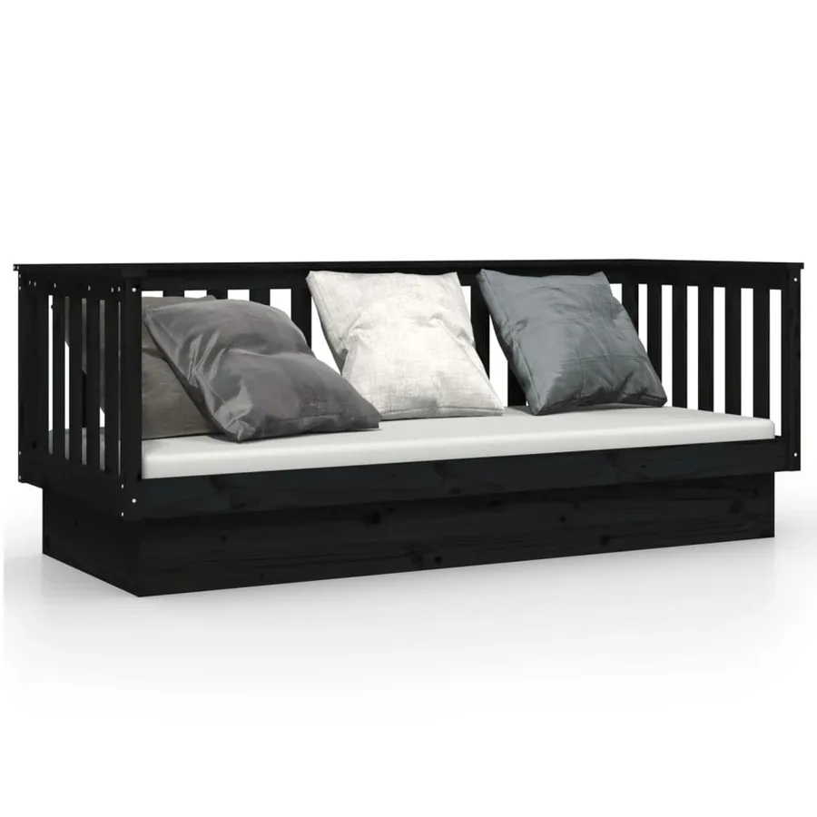 Lit de jour sans matelas noir 90x190 cm bois de pin massif - 2