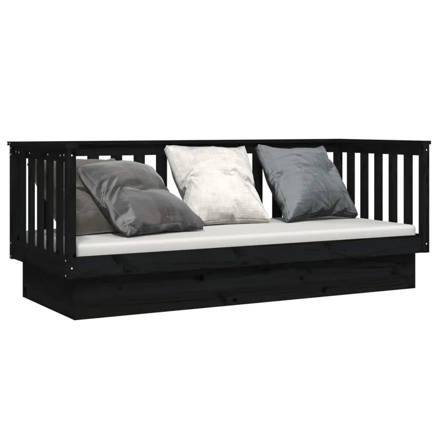 Lit de jour sans matelas noir 90x190 cm bois de pin massif - 3
