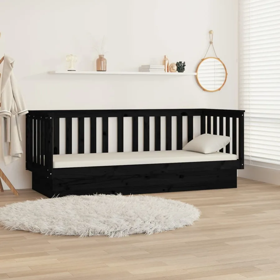 Lit de jour sans matelas noir 90x190 cm bois de pin massif - 4