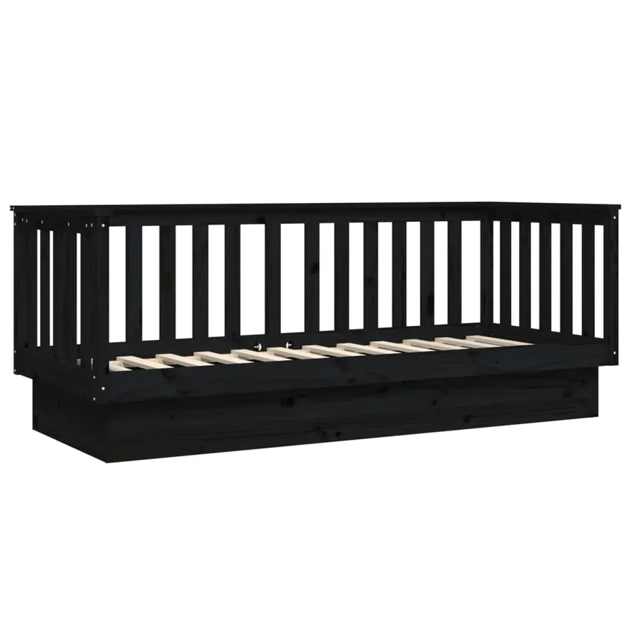 Lit de jour sans matelas noir 90x190 cm bois de pin massif - 7