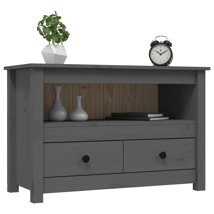 Meuble TV Gris 79x35x52 cm Bois de pin massif - 4