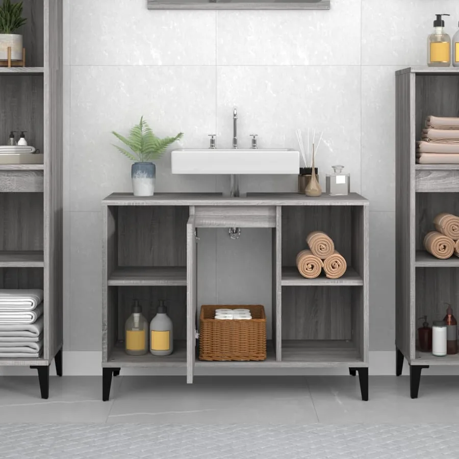 Meuble d'évier sonoma gris 80x33x60 cm bois d'ingénierie - 3