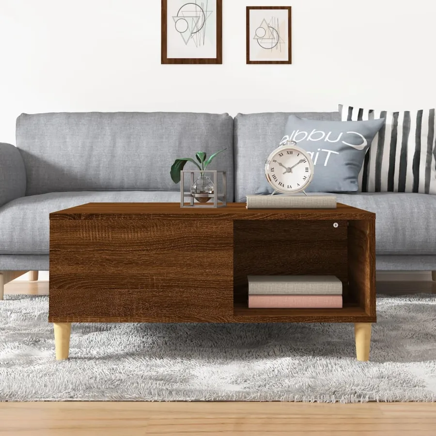 Table basse chêne marron 80x80x36,5 cm bois d'ingénierie - 3