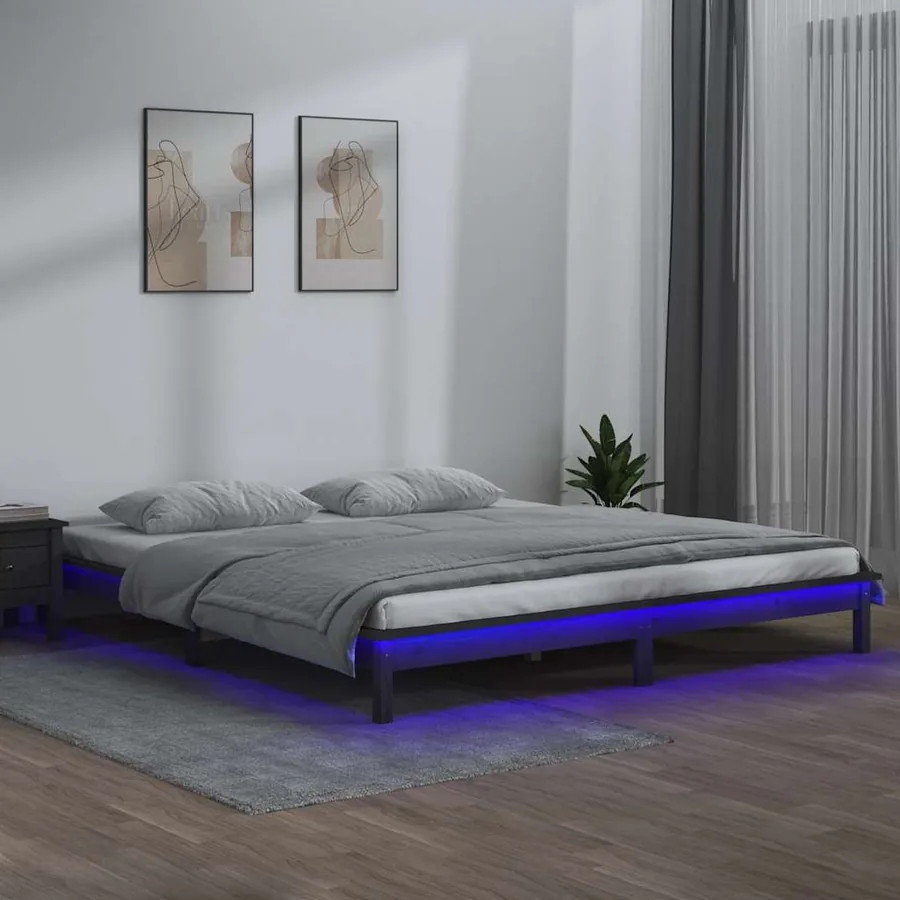 Cadre de lit à LED sans matelas gris 120x190 cm bois massif