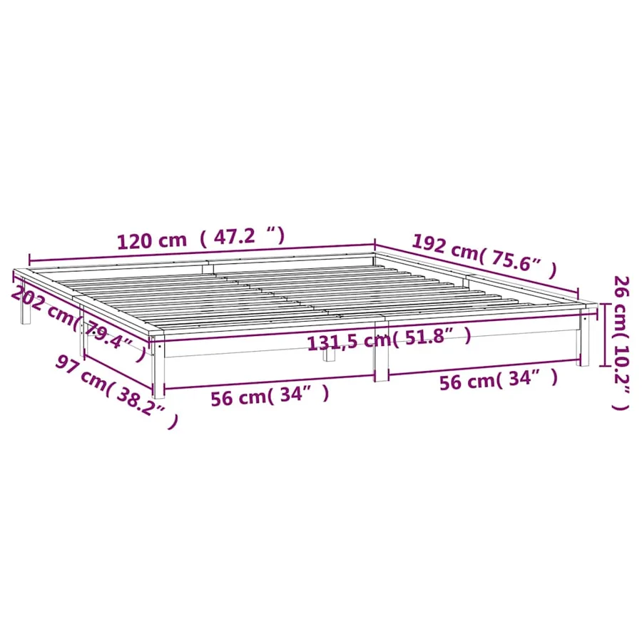 Cadre de lit à LED sans matelas gris 120x190 cm bois massif - 13