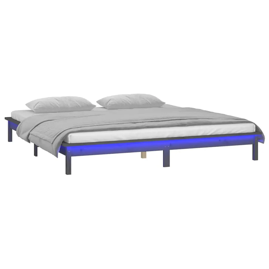 Cadre de lit à LED sans matelas gris 120x190 cm bois massif - 3