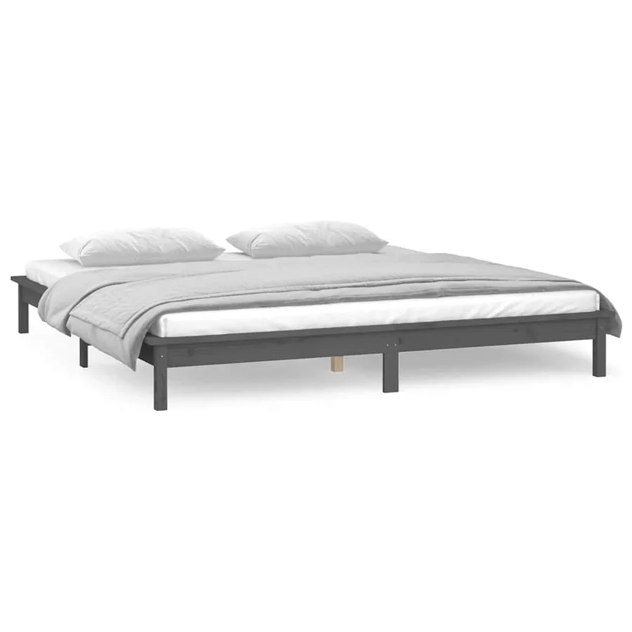 Cadre de lit à LED sans matelas gris 120x190 cm bois massif - 4