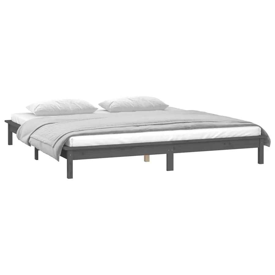 Cadre de lit à LED sans matelas gris 120x190 cm bois massif - 5