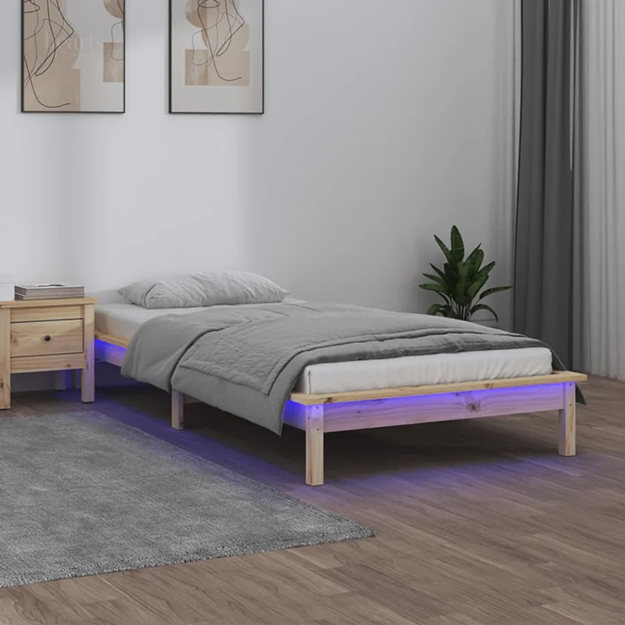 Cadre de lit à LED sans matelas 90x190 cm bois massif