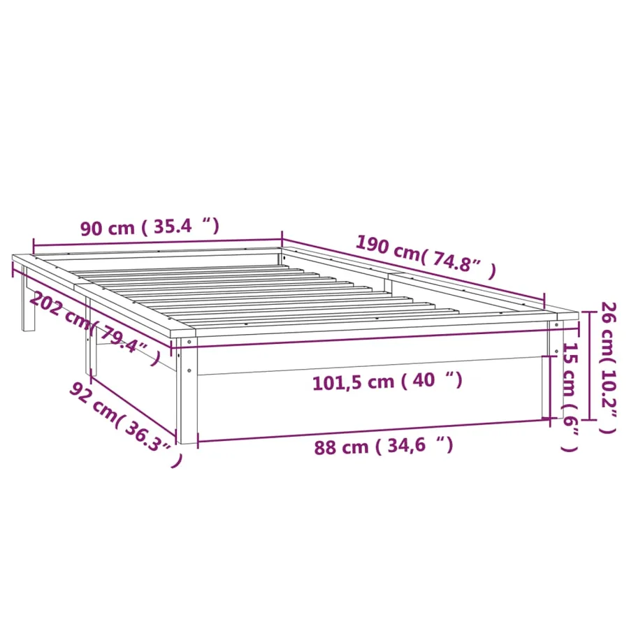 Cadre de lit à LED sans matelas 90x190 cm bois massif - 13
