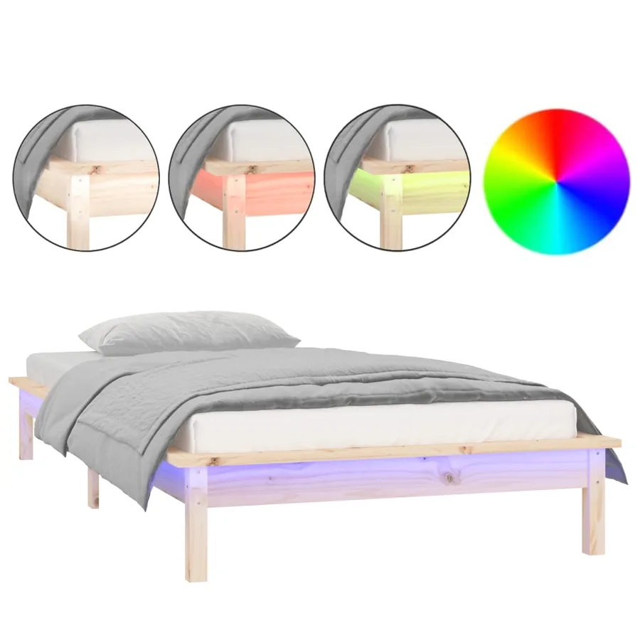 Cadre de lit à LED sans matelas 90x190 cm bois massif - 2