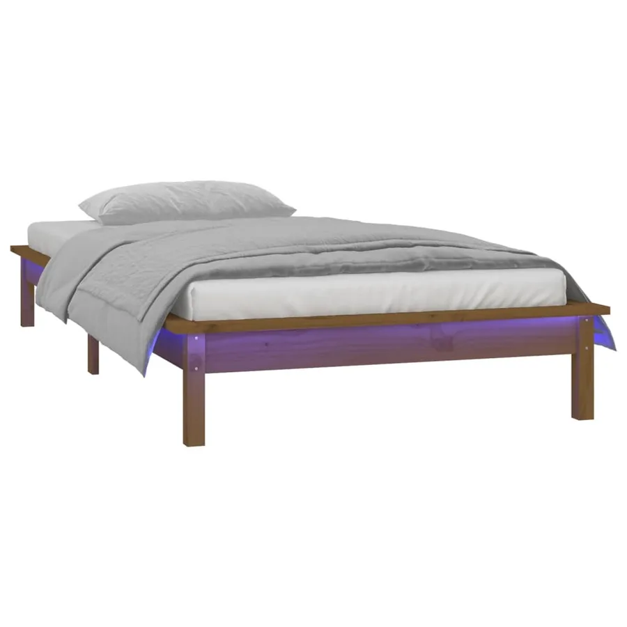 Cadre de lit à LED sans matelas 75x190 cm bois massif - 3
