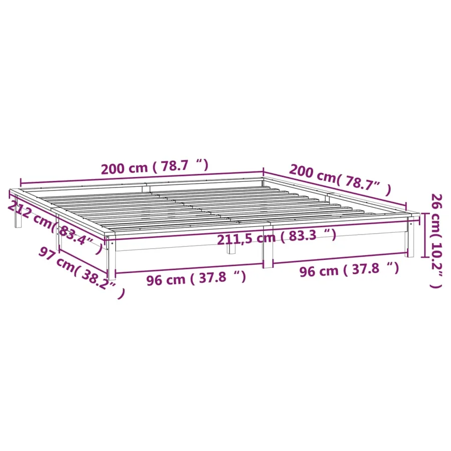 Cadre de lit à LED sans matelas 200x200 cm bois massif - 13